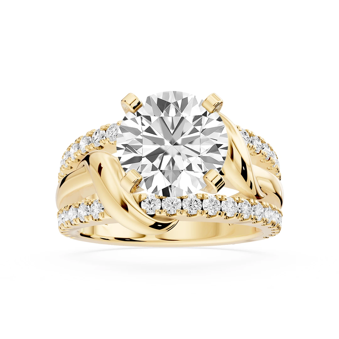 Round Lab Grown Diamond Vine Side Stone Engagement Ring