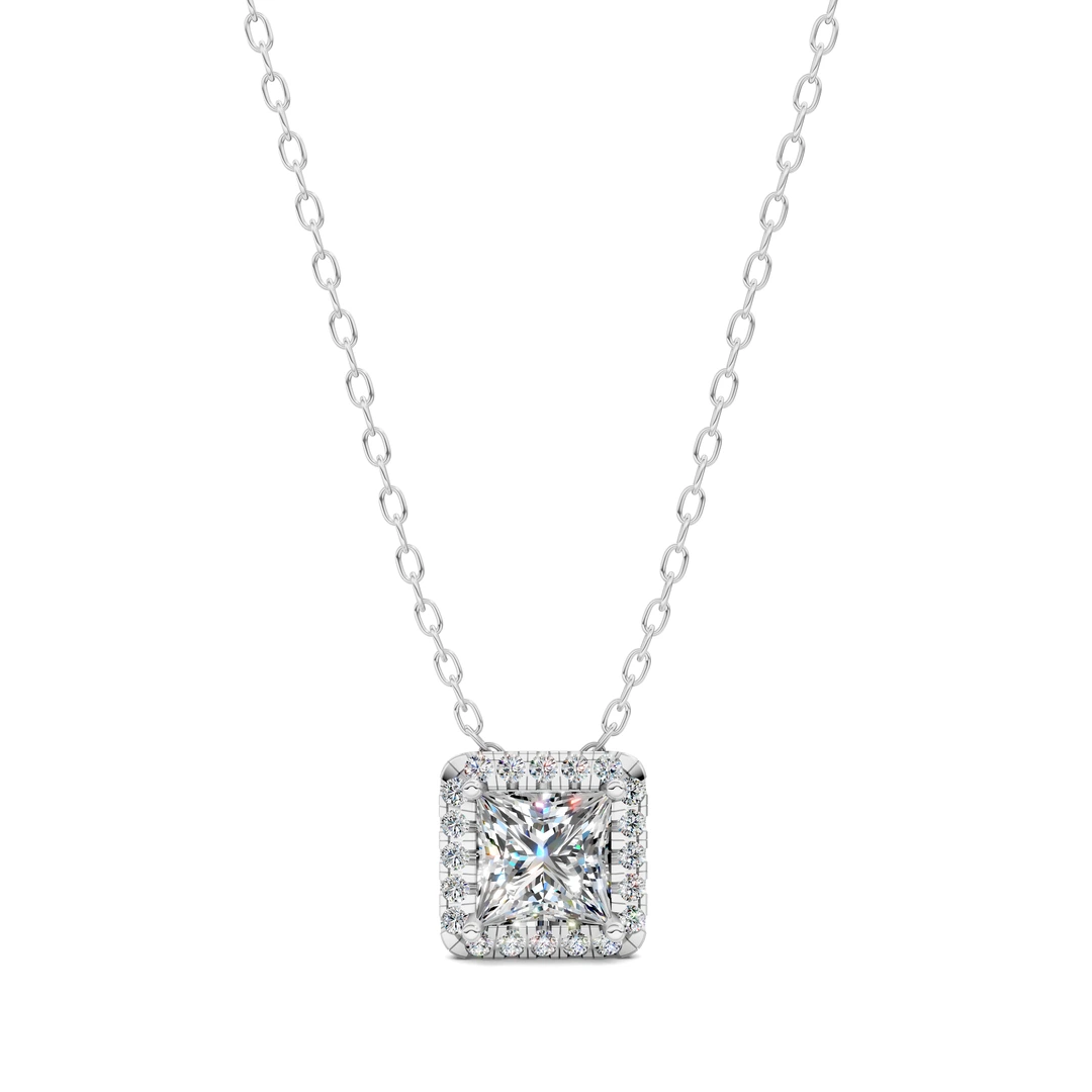Lab Grown Halo Diamond Princess Pendant