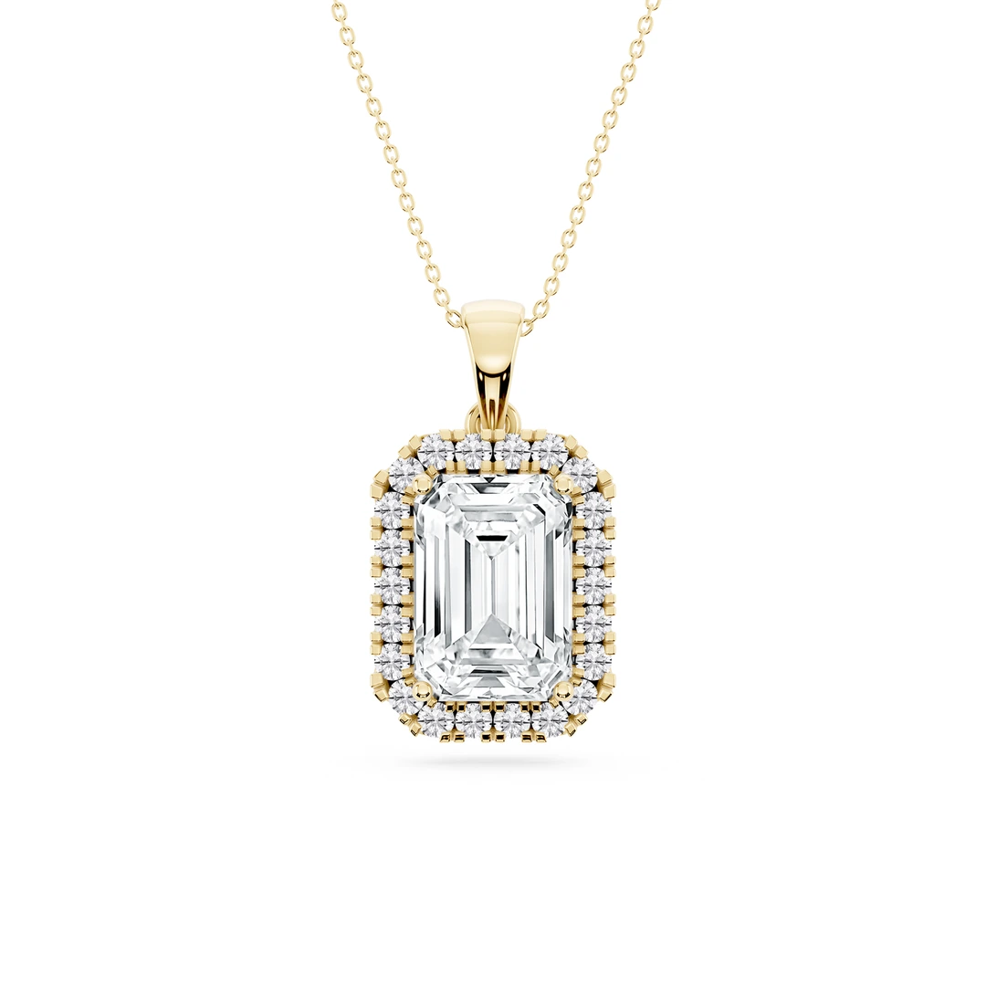 Emerald Lab Grown Diamond Halo Single Bail Pendant - 16 to 18 inches