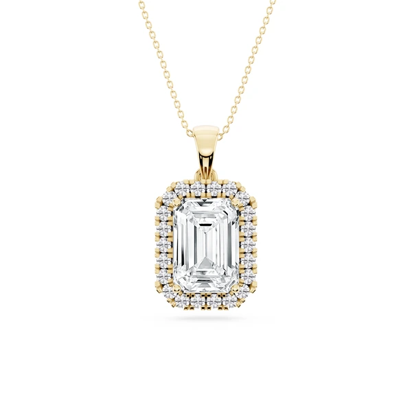 Emerald Lab Grown Diamond Halo Single Bail Pendant - 16 to 18 inches