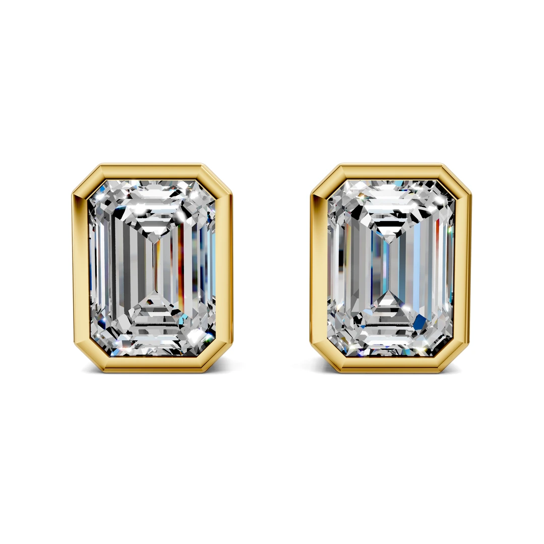 Lab Grown Emerald Cut Bezel Studs