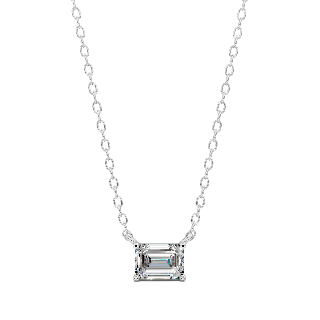Lab Grown East West Solitaire Emerald Pendant