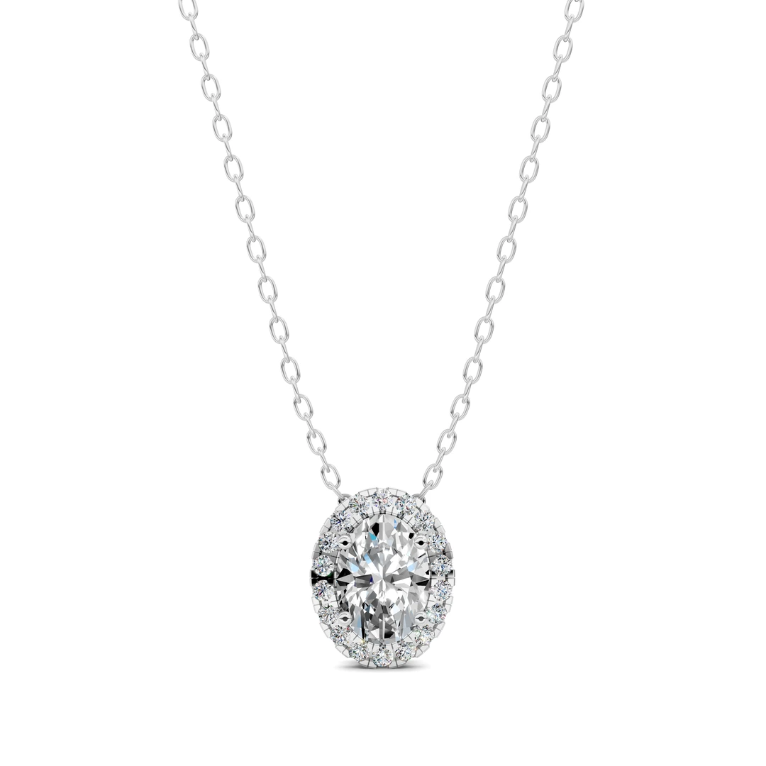 Lab Grown Halo Diamond Oval Pendant
