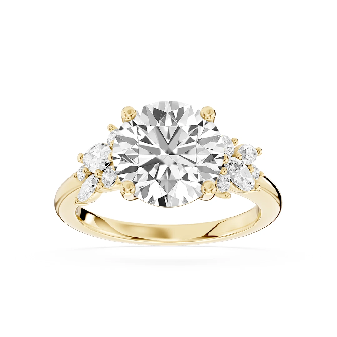 Clover Round Lab Grown Diamond Flower Petal Side Stone Engagement Ring
