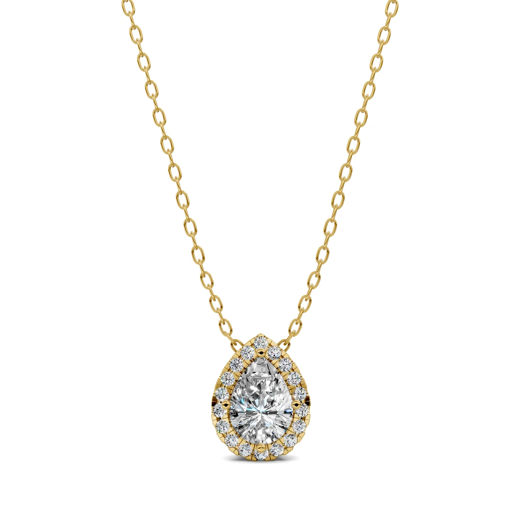 Lab Grown Halo Diamond Pear Pendant
