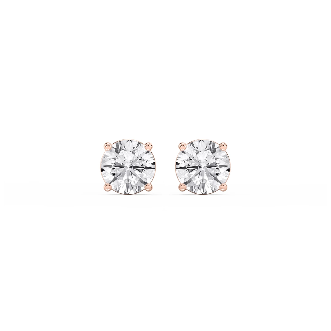 Round Certified Lab Grown Diamond Classic Four Prong Basket Threaded Stud Earrings