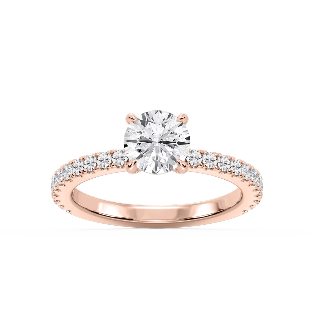 Round Lab Grown Diamond Claw Prong Hidden Halo Engagement Ring
