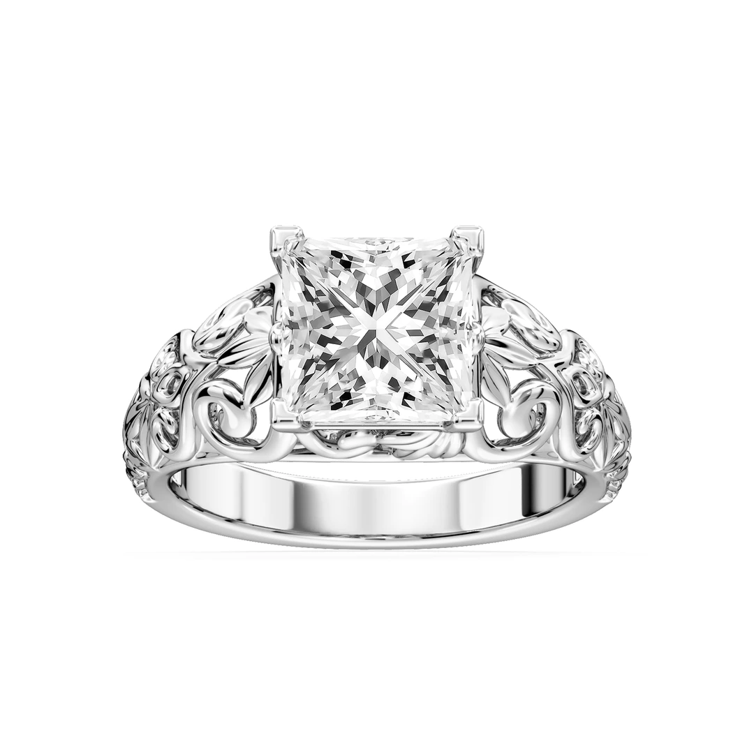 Princess Lab Grown Diamond Filigree Solitaire Engagement Ring
