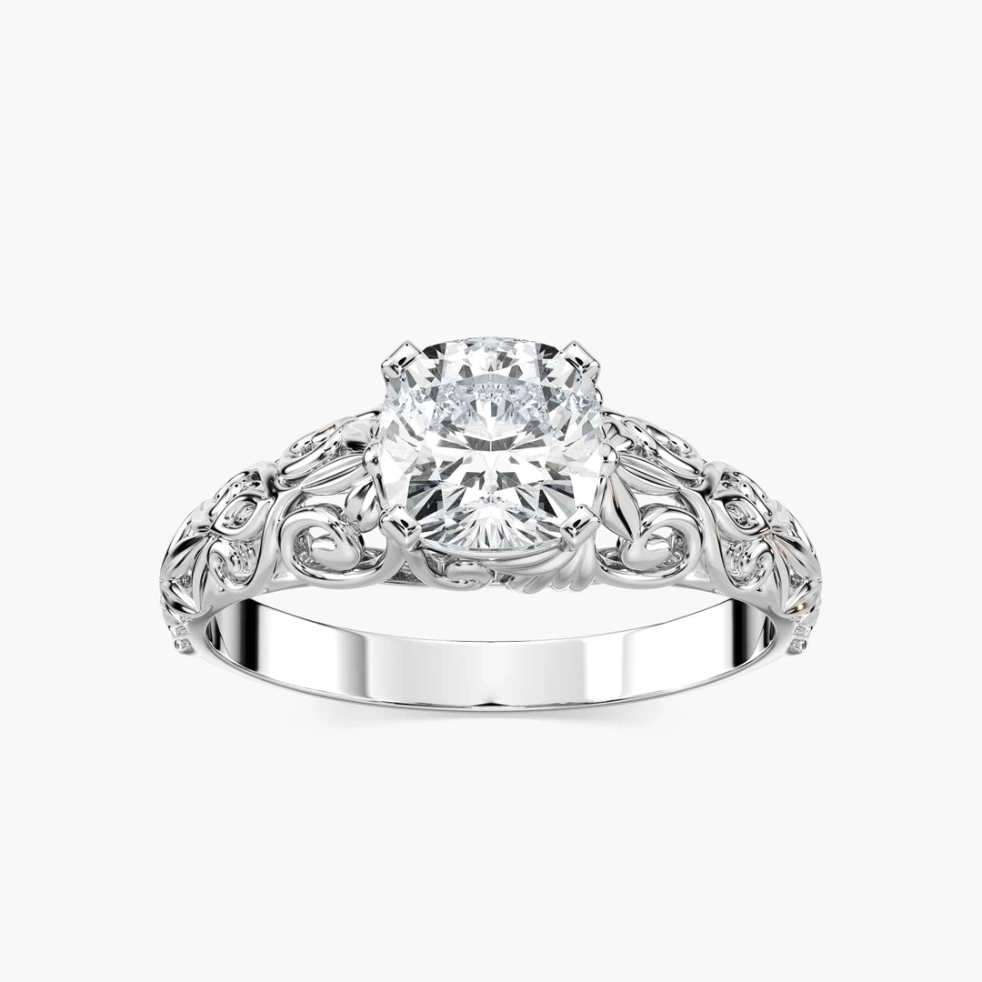 Cushion Lab Grown Diamond Filigree Solitaire Engagement Ring