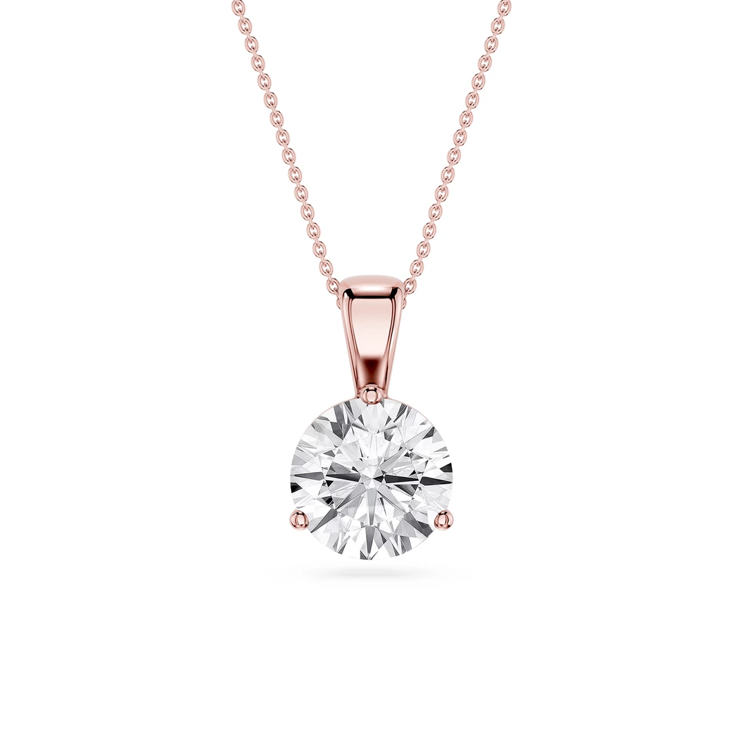 Round Lab Grown Diamond 3 Prong Solitaire Pendant - 16 to 18 Inches