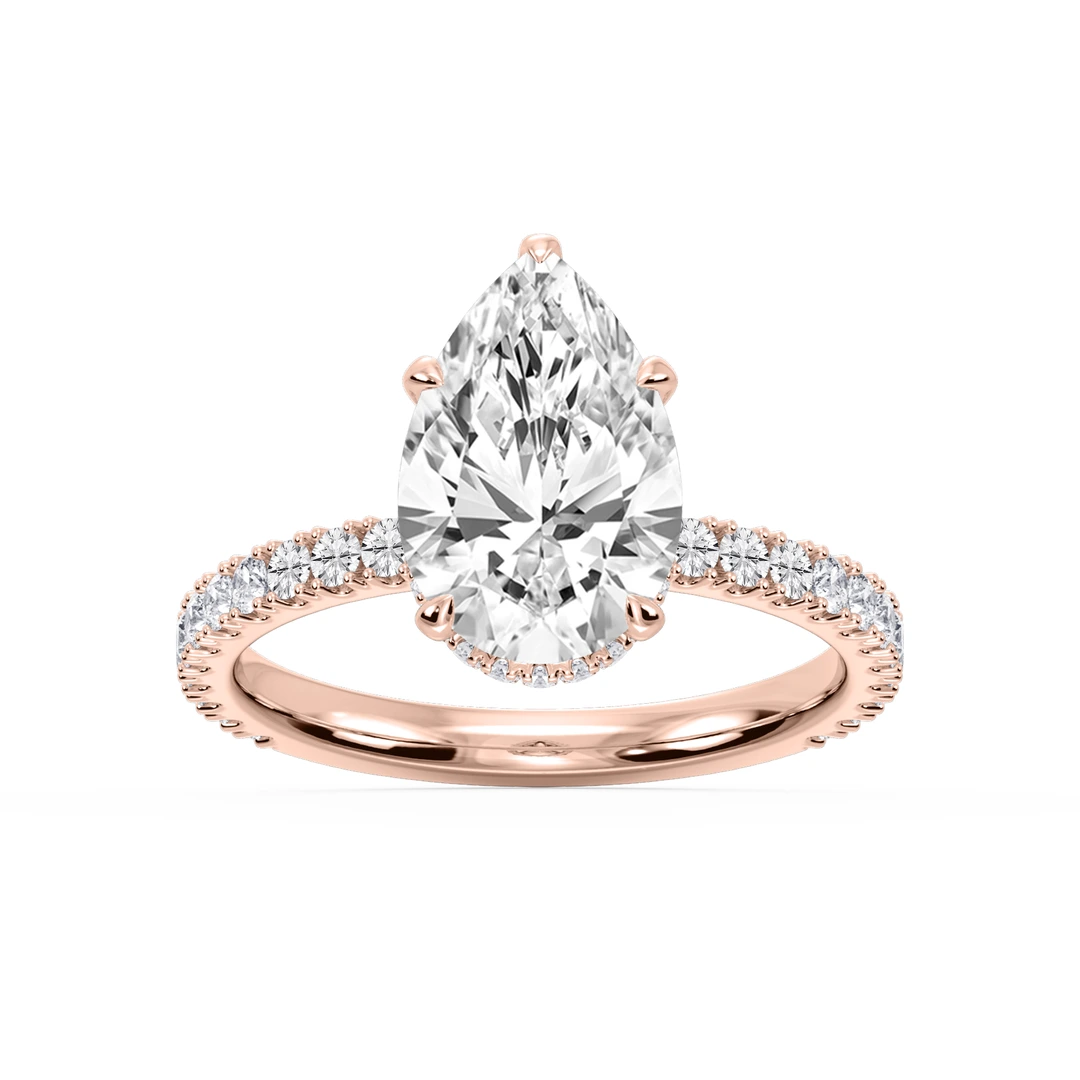 Pear Lab Grown Diamond Pave Collar Claw Prong Side Stone Engagement Ring