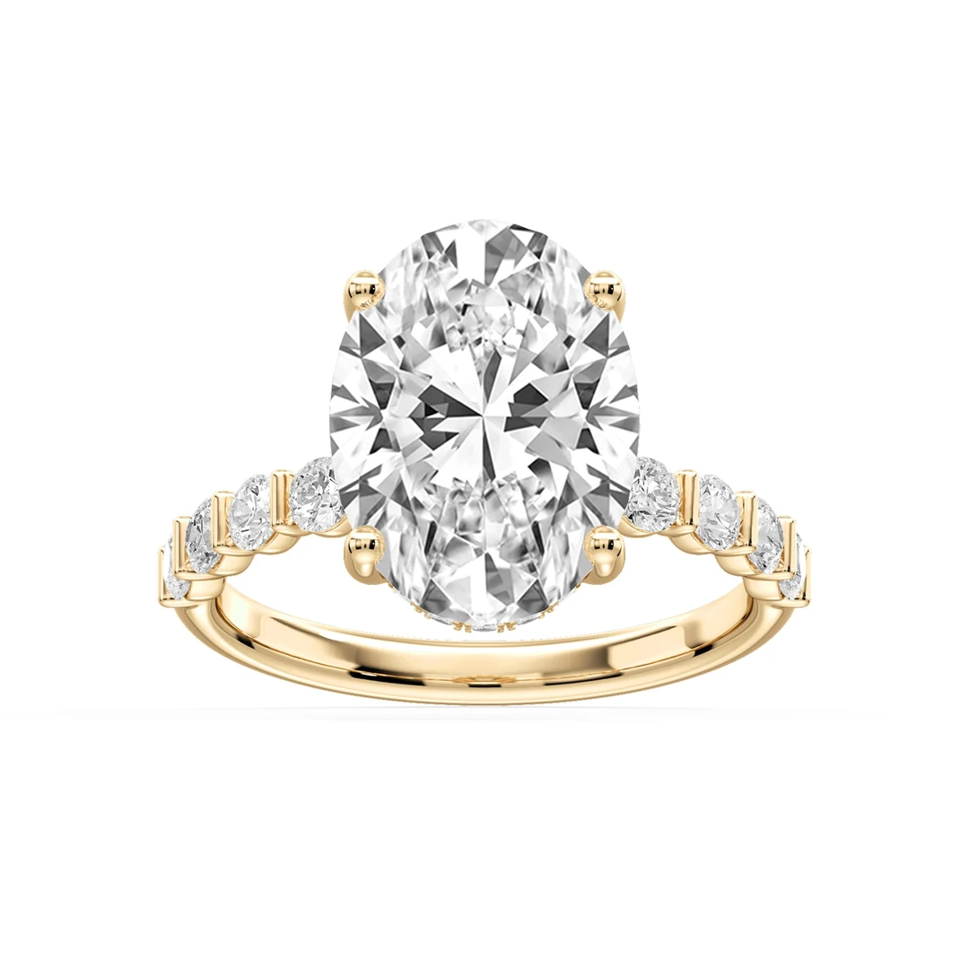 Oval Lab Grown Diamond Bar Set Hidden Halo Engagement Ring