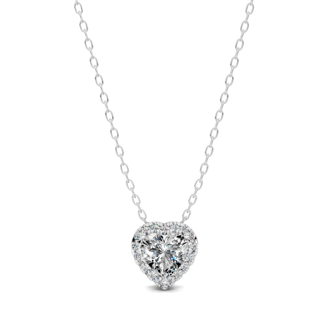 Lab Grown Halo Diamond Heart Pendant