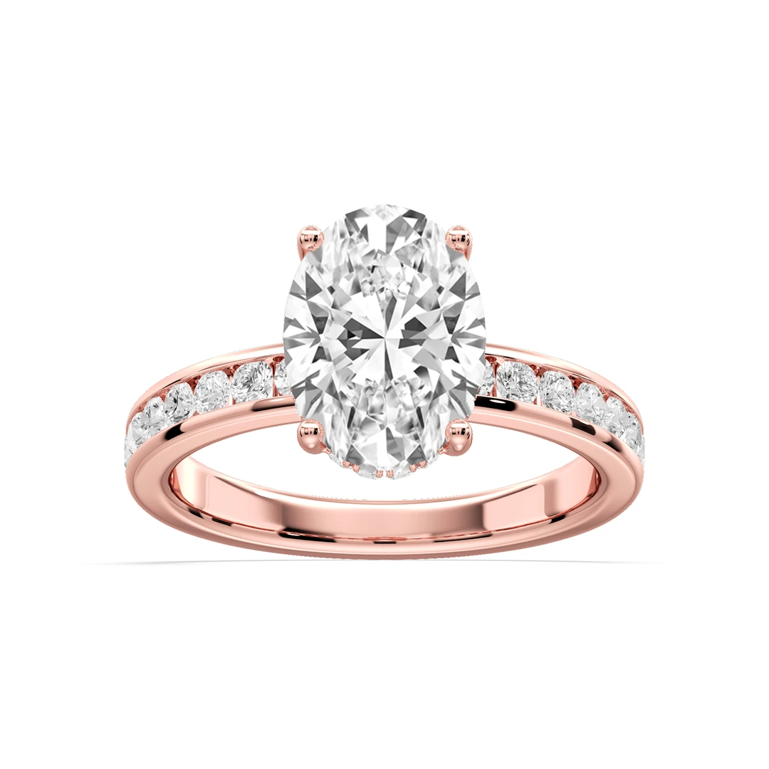 Oval Lab Grown Diamond Channel Set Hidden Halo Engagement Ring
