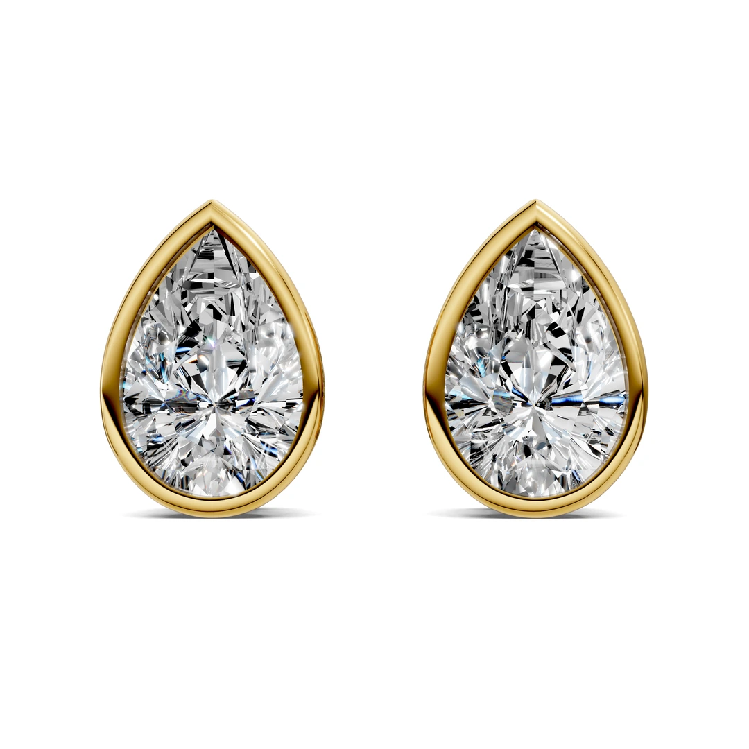 Lab Grown Pear Cut Bezel Studs