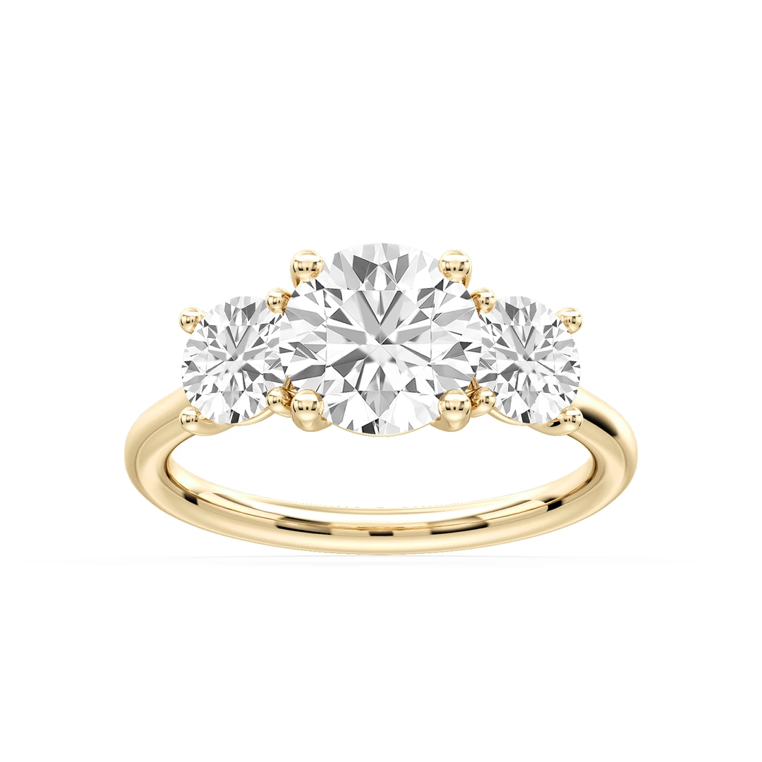 Round Lab Grown Diamond Round Sides Three Stone Engagement Ring