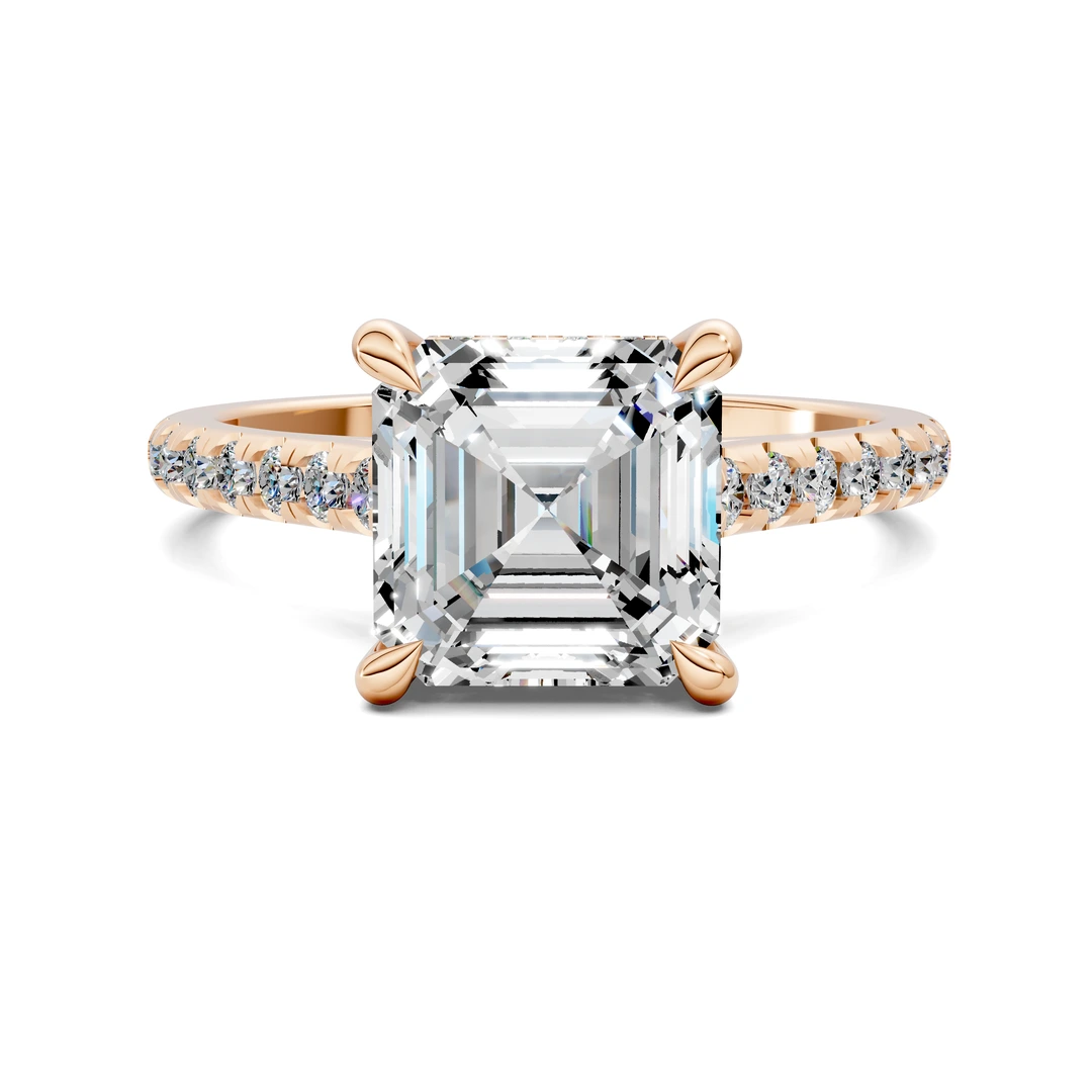 Lab Grown Hidden Halo Cathedral Pavé Ring