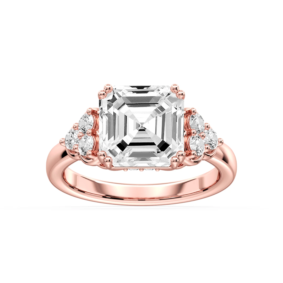 Asscher Lab Grown Diamond Double Prong Side Stone Engagement Ring