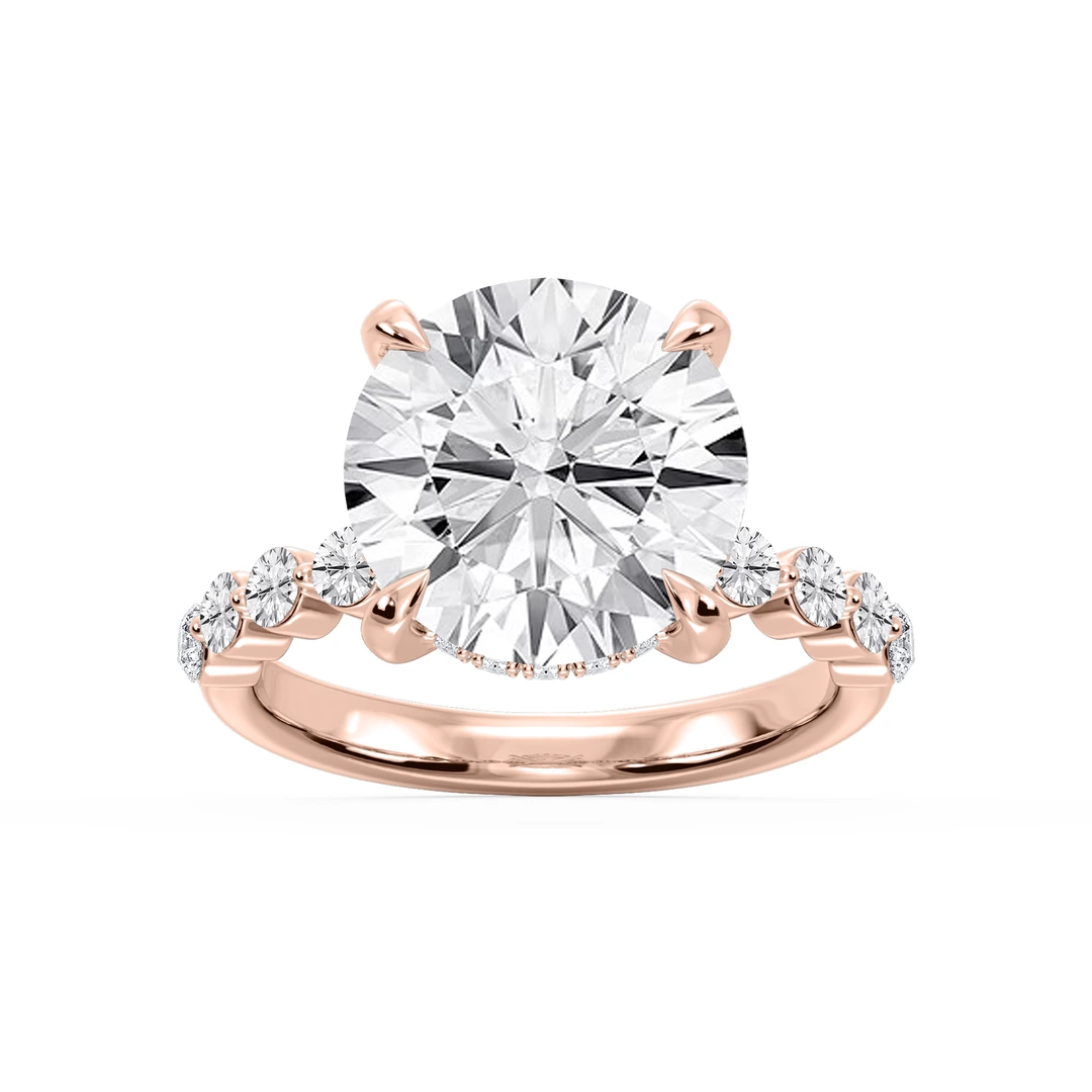Round Lab Grown Diamond Single Shared Prong Hidden Halo Engagement Ring