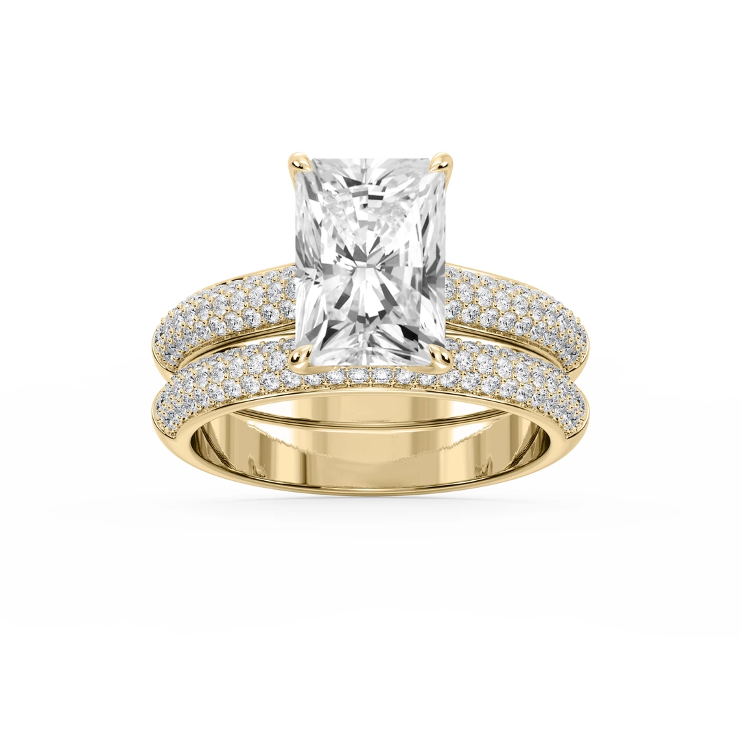 Radiant Lab Grown Diamond Pave Scooped Hidden Halo Wedding Set