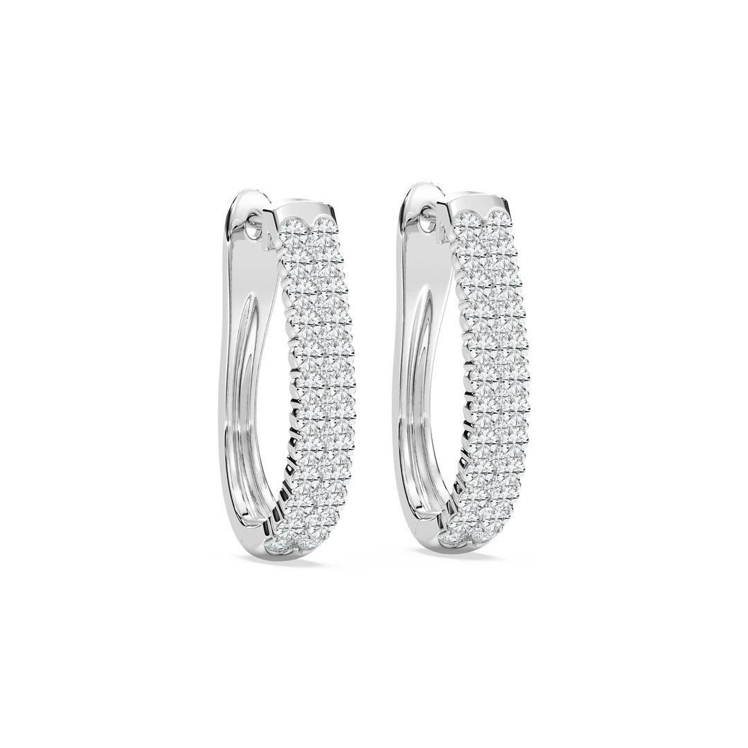 Round Lab Grown Diamond Double-Row Hinge-Back Hoop Earrings