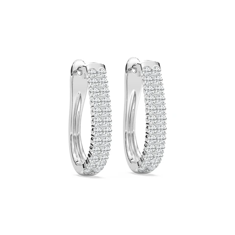 Round Lab Grown Diamond Double-Row Hinge-Back Hoop Earrings